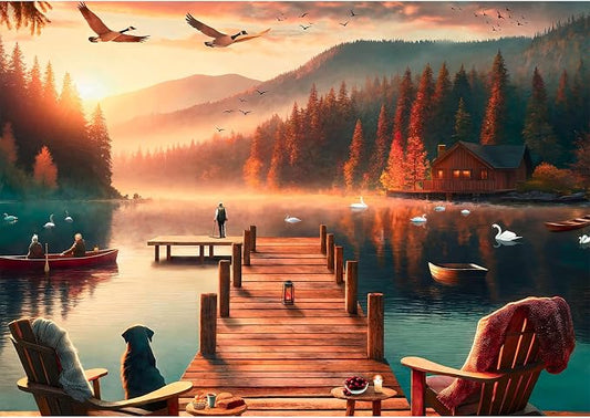 Rocorose Jigsaw Puzzle for Adults 500 Pieces, Sunset Landscape Puzzle Challenging Lakeside Evening Scene Jigsaw Puzzles Family Activity Idea Gift Holiday Educational Game