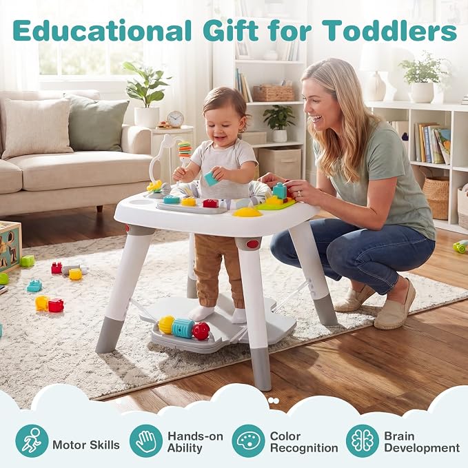 BABY JOY 6-in-1 Baby Activity Center, Baby Jumper & Interactive Play Table with 360° Rotating Seat, Detachable Toys & Music, Montessori-Inspired, Activity Center for Infant Toddlers 6-36 Months (Gray)