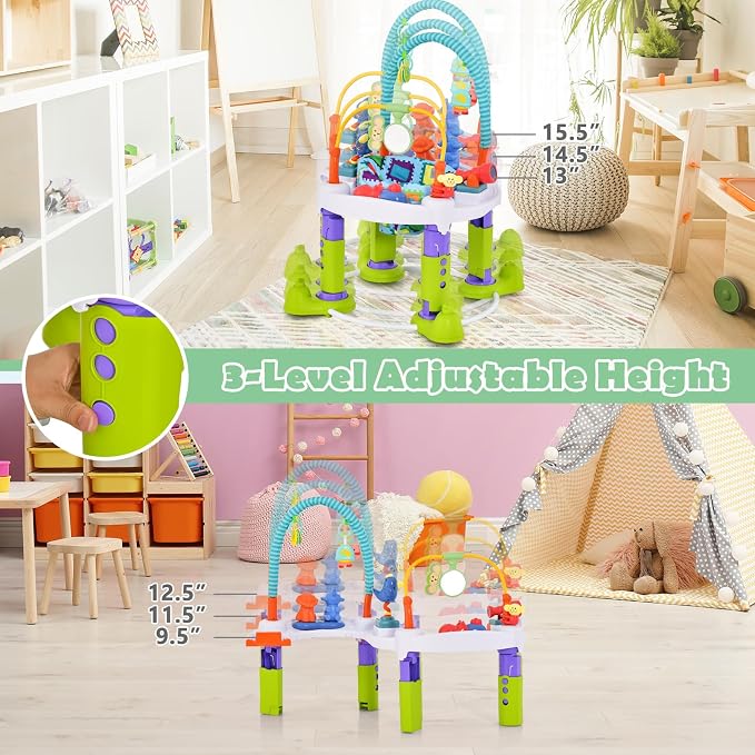 HONEY JOY Baby Bouncer Activity Center, 4 in 1 Toddler Bouncing Activity Saucer & Playtime Mat & Activity Table, Toy Rack, 3 Adjustable Heights, Foldable Activity Center for Infant Boys Girls