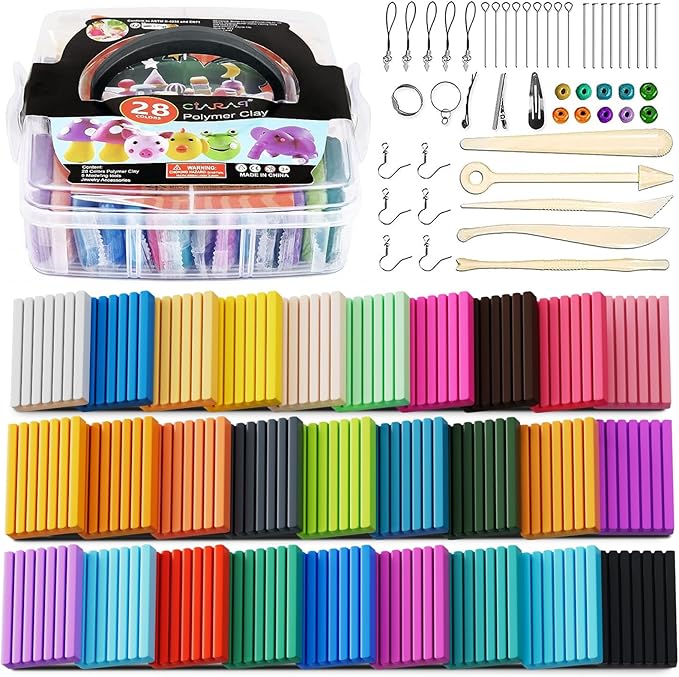 CiaraQ 28-Color Polymer Clay Oven Bake Modeling Kit for Kids & Artists | Non-sticky & non-toxic. 1.7 lb. With sculpting tools. Classroom & Home Use. Fun gift for Kids & artists. Ages 4+.