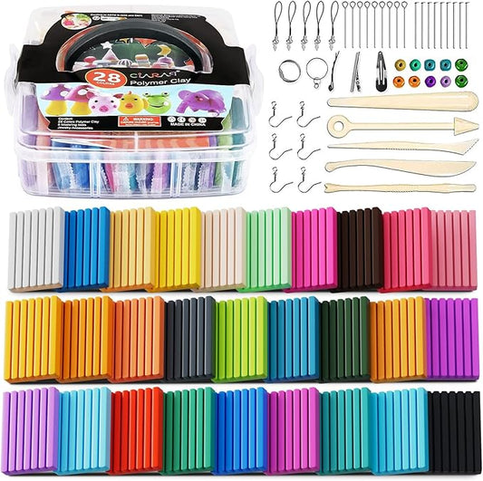 CiaraQ 28-Color Polymer Clay Oven Bake Modeling Kit for Kids & Artists | Non-sticky & non-toxic. 1.7 lb. With sculpting tools. Classroom & Home Use. Fun gift for Kids & artists. Ages 4+.