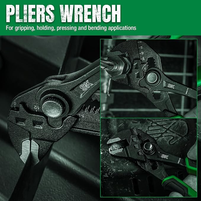 SK 2-Piece Pliers Wrench Set, Adjustable Parallel Smooth Jaw Pliers, 6-Inch, 7.5-Inch, Premium CR-V Construction, with Pocket Tool Pouch