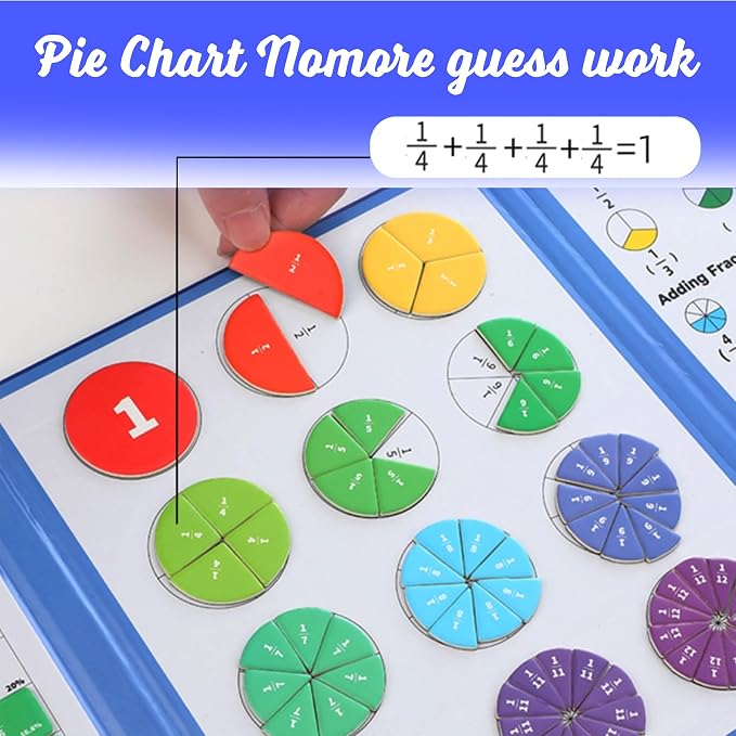Magnetic Fraction Educational Puzzle, Large Magnetic Fraction Demonstration Book Tiles & Fraction Circles Set, Eco-Friendly Non-Toxic Math Learning Toy, Homeschool & Classroom Teaching Aid, Ages 4-12