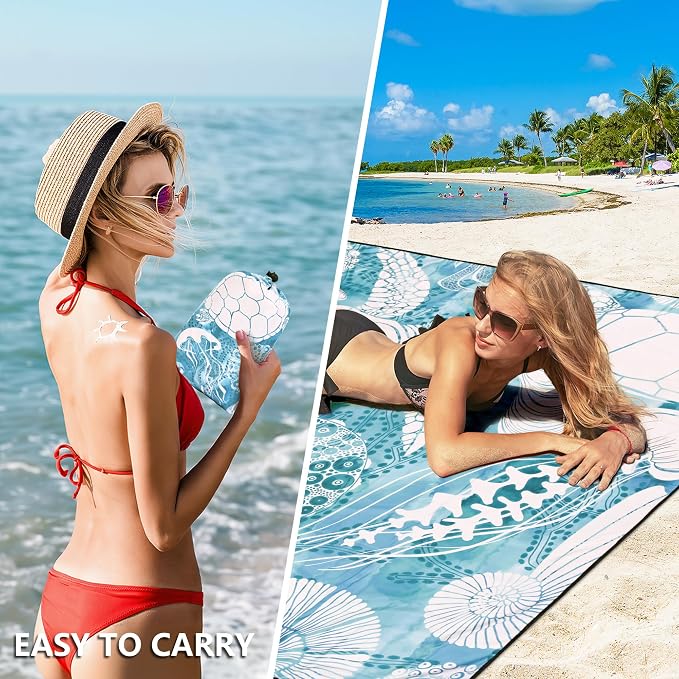 HIHOHO Beach Blanket Waterproof Sandproof Extra Large Beach Mat 79" X 83"/120"x108"for 1-8 Adults Quick Drying Durable Outdoor Picnic Mat for Beach Travel Camping Hiking