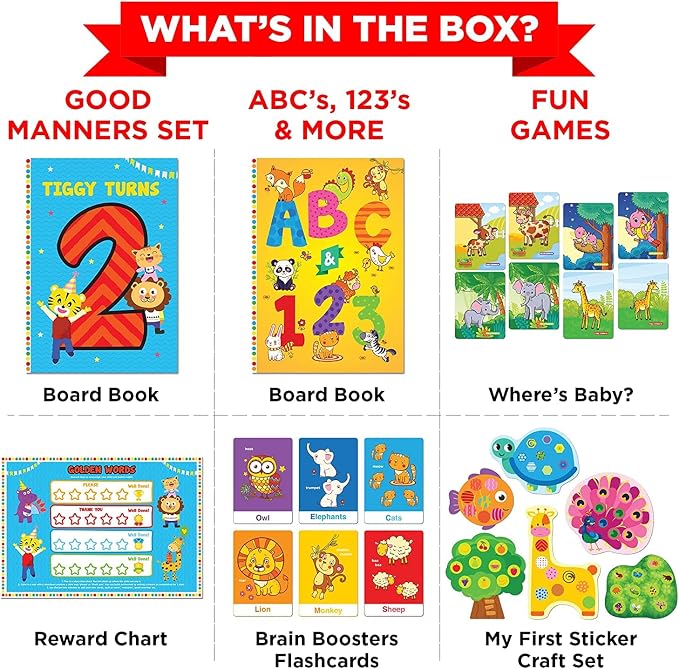 Learnabee Toys for 2 Year Old Boys/Girls | Gift for 2 Year Old Kids | Board Books and Fun Activities |Learning and Educational Toys & Games (1 Box Set)