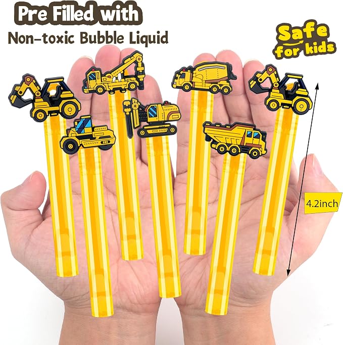 24Pcs Construction Bubble Wands for Kids Construction Party Supplies Favors Decorations, Pinata Goodie Bag Stuffers & Classroom Prizes