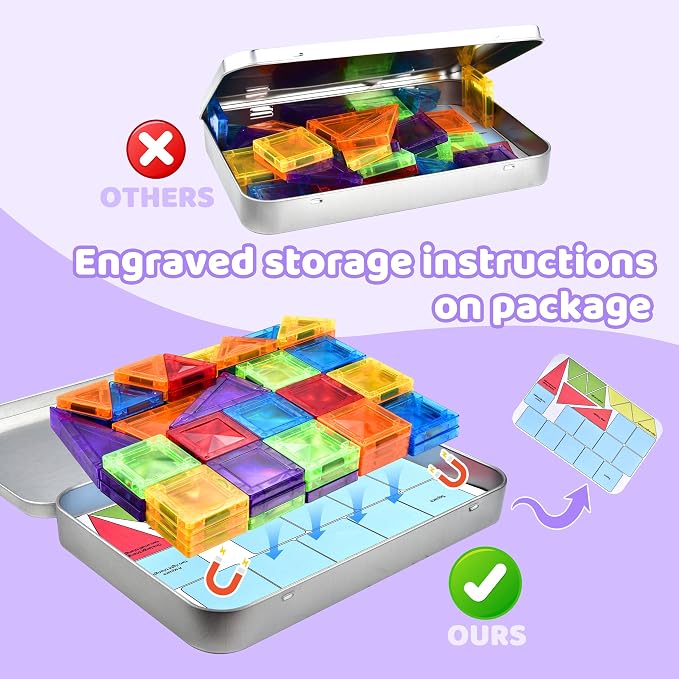 mini Magnetic Tiles,70pcs Travel Magnetic Tiles Set with Iron Box,Portable Magnetic Building Blocks for Kids Ages 3-8,STEM Montessori Educational Toys Gift for Boys & Girls
