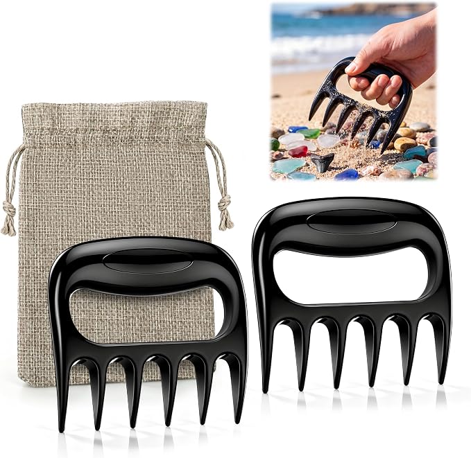 Shimeyao 2 Pcs Sand Flea Rake with Beach Collecting Bag, Sand Scoop with Shovel, Plastic Sands Sifter for Beach, Claw Rake Shell Scooper, Shark Teeth Digger for Picking Up Shell Sea Glass Hunting Tool