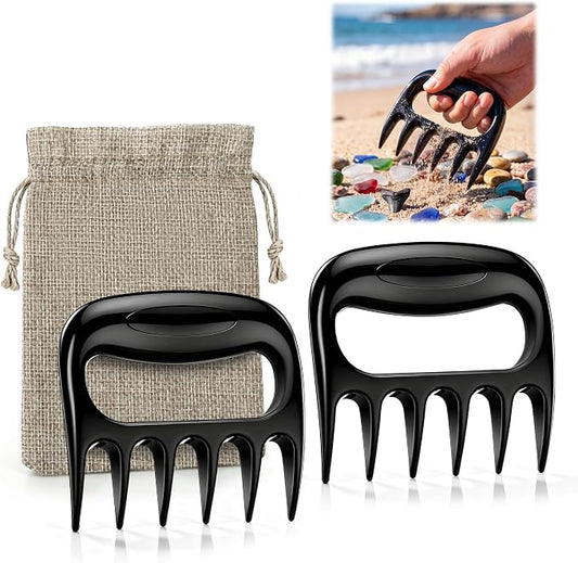 Shimeyao 2 Pcs Sand Flea Rake with Beach Collecting Bag, Sand Scoop with Shovel, Plastic Sands Sifter for Beach, Claw Rake Shell Scooper, Shark Teeth Digger for Picking Up Shell Sea Glass Hunting Tool