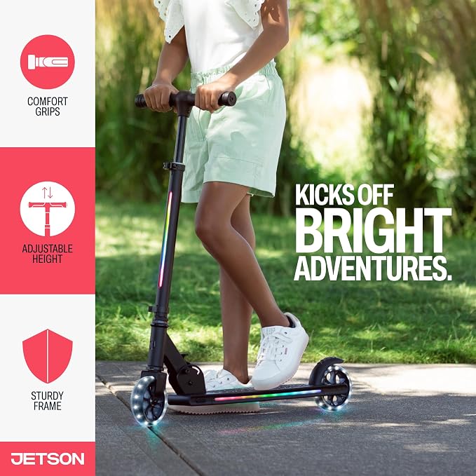 Jetson Mars 2-Wheel Light-Up Kick Scooter, Portable Scooter for Kids with Light-Up 4.6-Inch Wheels, Adjustable Handlebar Height, Foldable Design, Ages 5+