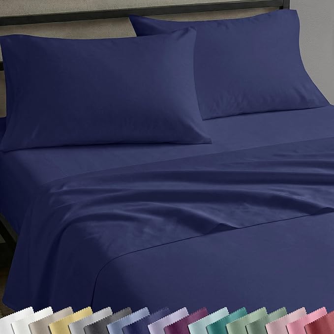 California Design Den King Sheet Set - Natural 100% Cotton Sheets King Size with Deep Pockets, Soft Sateen Weave, Breathable and Durable Bedding Set (Navy Blue)