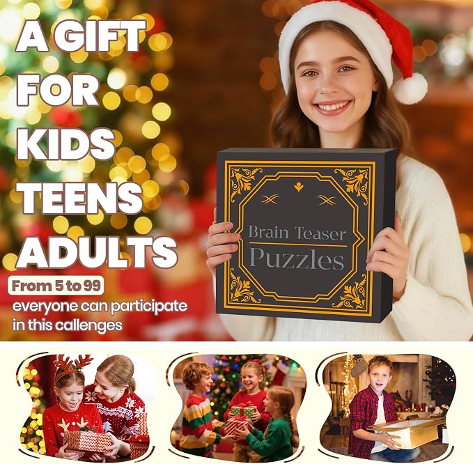 Wooden Brain Teaser Puzzles for Adults - Brain Teaser Puzzles with Wooden Box 3D Puzzle Game Toys for Adults Teens - Unlock Interlocking Puzzle Adult IQ Education Smart Toys