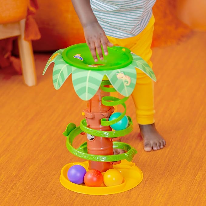 Bright Starts Tropical Twirl Ball Play Toy with Lights & Music, 5 Balls Included, Unisex, 6 Months+