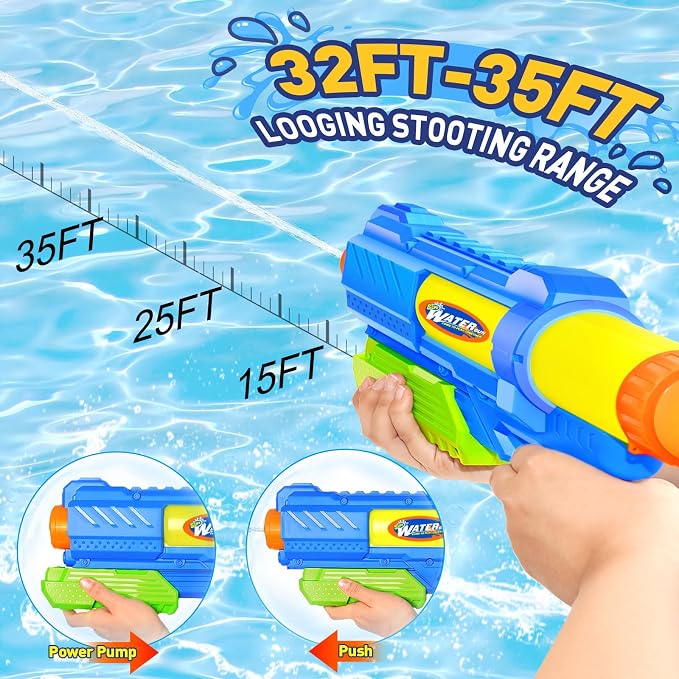 Super Water Gun for Kids Adults: 2 Pack - 1200CC Water Toy Gun Squirt Blaster Soaker Long Range High Capacity Swimming Pool Beach Outdoor Summer Fun Party Games, Gifts for Boys and Girls Blue Green