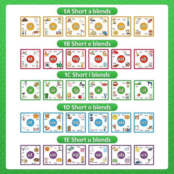 Torlam Phonics Puzzles Rhyming Games Phonics Games Flash Cards for Kids Toddler, Learn to Read Spelling Reading Sight Words, Short A E I O U Blends Site Words for Preschool Kindergarten Homeschool