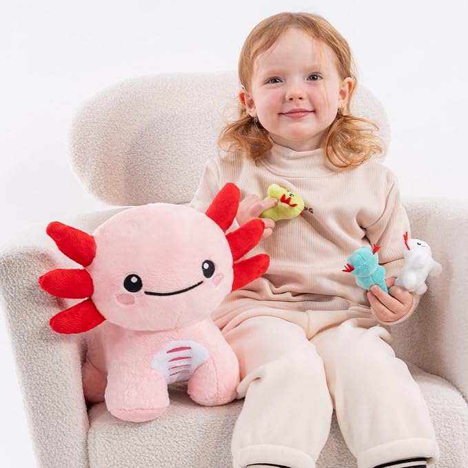 Axolotl Stuffed Animals, Mommy Axolotl Plush with Baby, 5 Pcs Plush Toy for Girl Boy, Birthday Gifts for Girlfriend, Kids