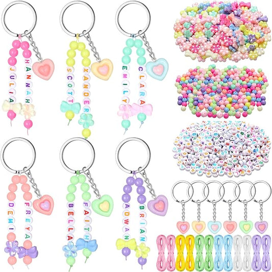 Landical 564 Pcs Bow Heart Keychain Making Kit DIY Name Bead Key Chain Craft Adjustable Letter Beads String Pastel Alphabet Jewelry Backpack Accessories Back to School Gift Favor(Pastel Color)
