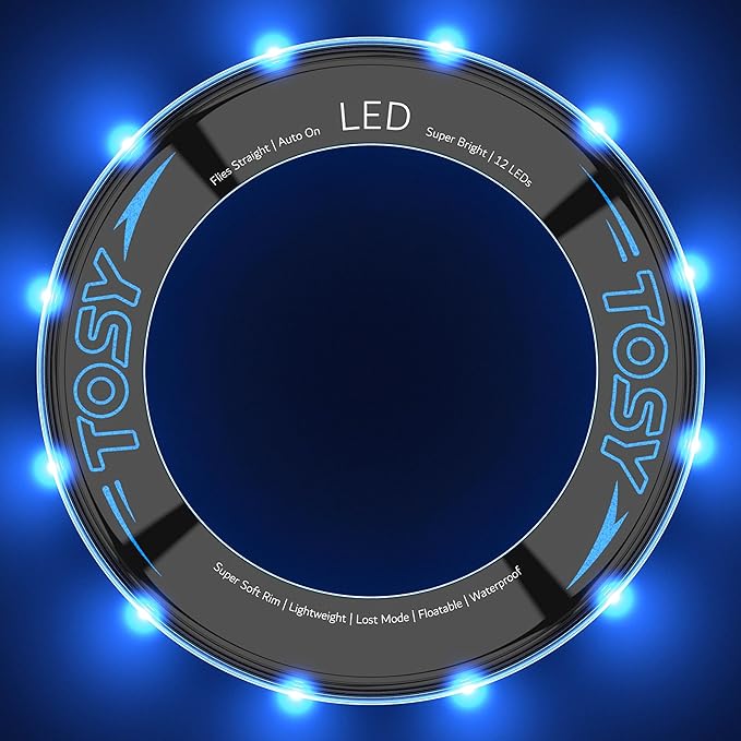 TOSY Flying Ring - 36 RGB Multicolor or 12 Monocolor LEDs, Super Bright, Lost Mode, Auto Light Up, Camping Essentials for Kid/Teen/Boy/Girl, Safe & Soft, Waterproof, Pool/Beach Games, Lightweight Toy