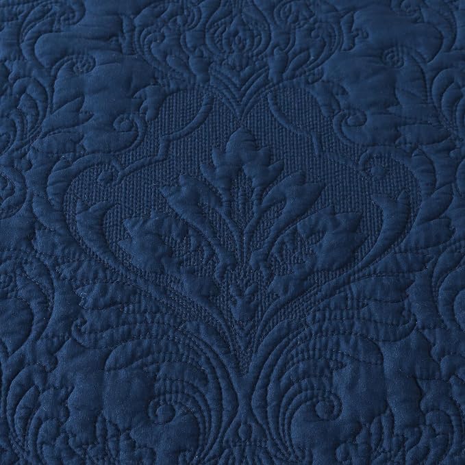 HoneiLife California King Quilt - Oversized King Bedspreads 128x120, 4-Piece Cal King Quilt Sets,Rustic Bedding Sets King Size,Reversible Coverlets Lightweight Bed Cover for All Season Use-Navy