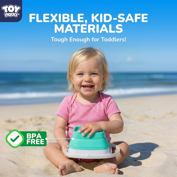 TOY Life 23 Pcs Ocean Beach Toys for Kids Ages 4-8 Collapsible Sand Toys with Watering Can, Silicone Bucket, Sand Castle Building Kit, Mesh Bag Ocean Animal Molds Travel Sandbox Toy for Summer Play