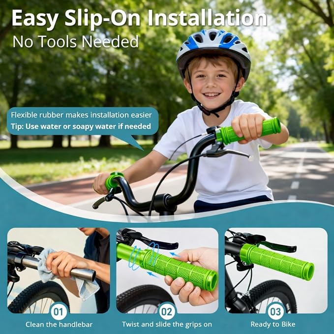 CHUNZEXI 4 PCS Bike Handlebar Grips, Rubber Bicycle Bar Grips Replacement, Non-Slip Handle Grips for Kids Bikes, Scooters, BMX, Mountain & Cruiser Bikes