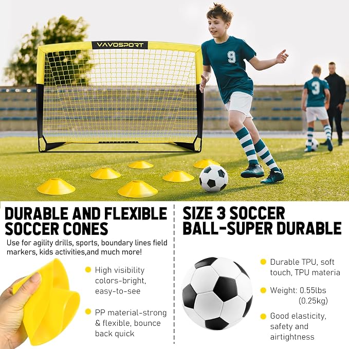 Kids Soccer Goals for Backyard Set - 2 of 4' x 3' Portable Soccer Goal Training Equipment, Pop Up Toddler Soccer Net with Soccer Ball, Soccer Set for Kids and Youth Outdoor Games, Sports, Play