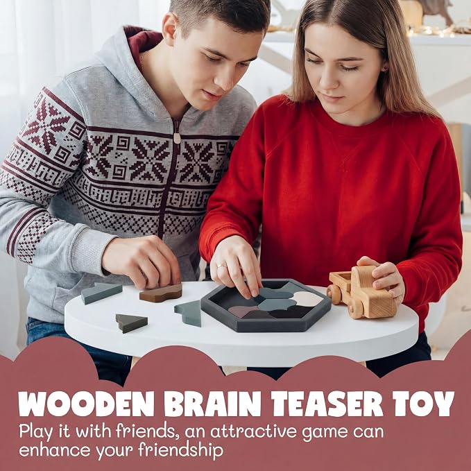 Yunsailing 3 Pack Large Wooden Blocks Puzzles Hexagon Tangram Puzzle Wooden Russian Brain Puzzles for Adult Challenge Teasers Geometric Jigsaw Logic Iq STEM Educational Gift Graduation(Stylish)