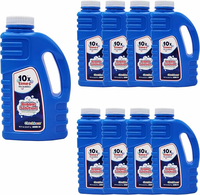 16 oz Concentrated Blue Bubble Solution Bottle with Handle, Refills up to 1.25 Gallons, Non-Toxic Concentrated Solution for Bubble Machines, Giant Bubble Wands, Bubble Gun and Blowers (8-Pack)