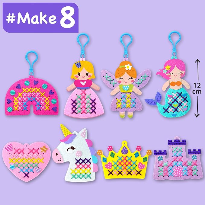 EZCRA Beginner Needlepoint Cross Stitch Kit for Kids Ages 5-8 - Princess Easy Embroidery Starter Set with Jumbo Plastic Needles, Pre-Printed Patterns, Instructions - DIY Arts & Crafts for Girls & Boys