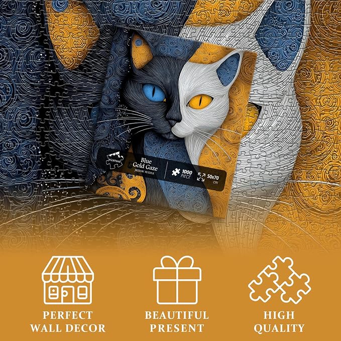 PICKFORU Cat Puzzles for Adults 1000 Pieces, Animal Abstract Yingyang Fantasy Cat Jigsaw Puzzle, Unique Art Mysterious Kitty Challenge Puzzle