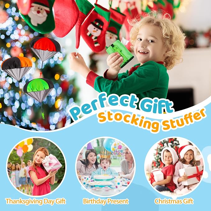 Yeeeasy Tangle-Free Parachute Toys for Kids - Outdoor Flying Game for Boys Girls Age 3-12 - Rip-Stop Hand Throw Army Men Action Figures - STEM Science Gift & Stocking Stuffers - Large 3Pcs