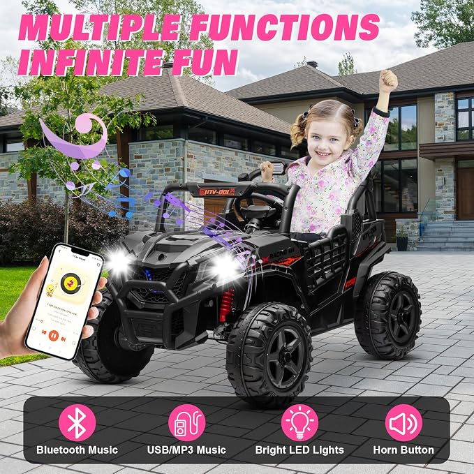 JOYRACER 24V Ride on Car for Big Kids, 4x4 Off-Road UTV w/800W Powerful Motors, Remote Control, 5 Mph Max Speed, Bluetooth, MP3, Lights, 20" Two Seater Ride On Toys for Kids, Black