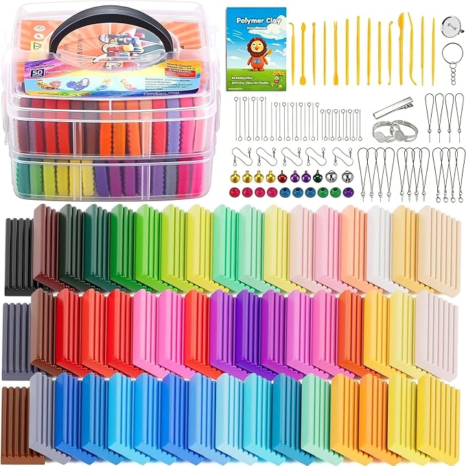 CiaraQ 50-Color Polymer Clay Oven Bake Modeling Kit for Kids & Artists | Non-sticky & non-toxic. 2.8 lb. With sculpting tools. Classroom & Home Use. Fun gift for Children & artists. Ages 4+.