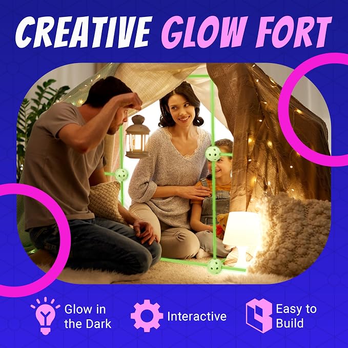 Playbees Glow in The Dark Fort Building Kit – 130 PCS STEM Toy for Kids Ages 4–12 – Build Tents, Castles & Rockets – Creative Building Set & Great Gift