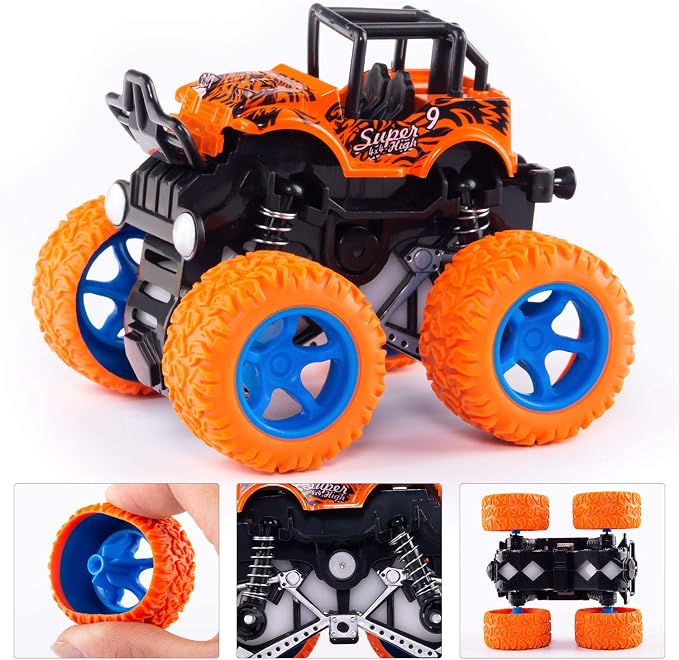 Monster Truck Toys - Friction Powered Toy Cars Push and Go Trucks Toy for Toddlers Kids Age 2-4 3-5 4-7 Best Christmas Birthday Party Children's Day Gift for Boys Girls 2 3 4 5 6 7 Year Old 4-Pack