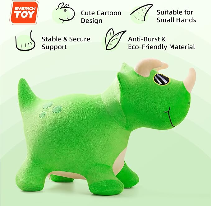 Bouncy Dinosaur Hopper Toys, Inflatable Bouncing Animal Hopping Horse, Outdoor Indoor Ride on Bouncer, Boys Girls Birthday Gift for 18 Month 2 3 4 5 6 Year Old Kid- Plush Dinosaur Toy