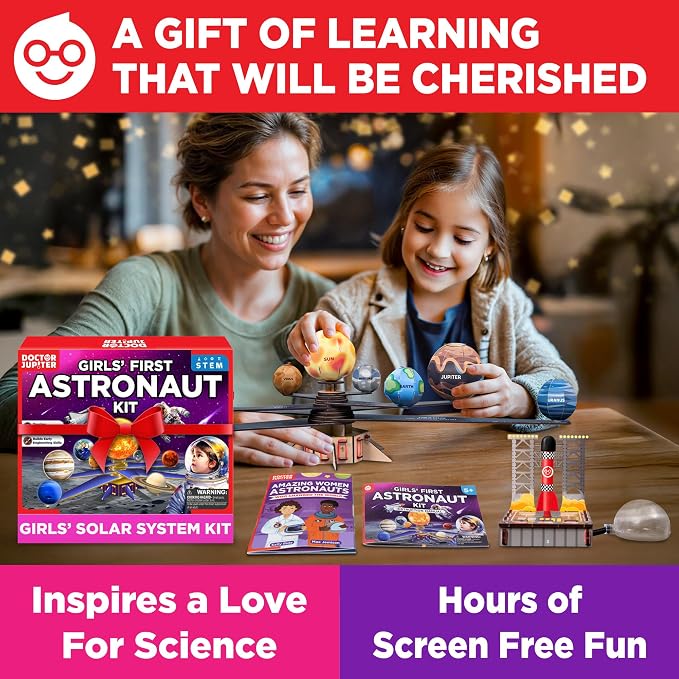 Doctor Jupiter My First Astronaut Kit, Solar System Project Kit for Kids, STEM Space Toys for 5-6-7-8-9-10 Year Old Girls | 4 in 1 Learning & Educational Toy