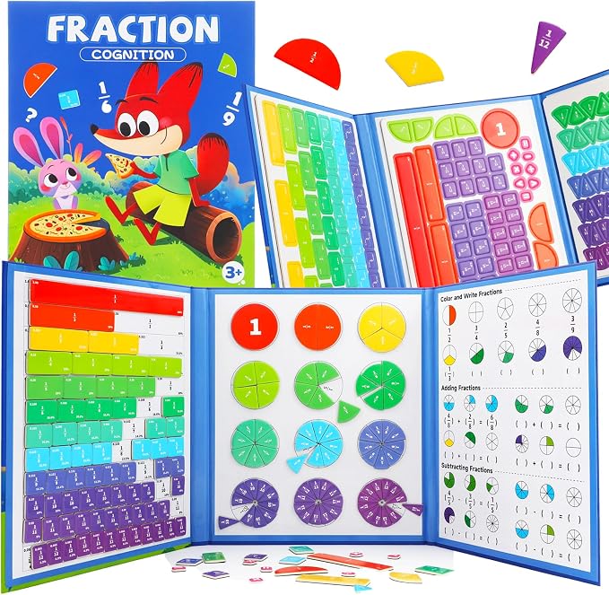 Magnetic Fraction Demonstration Book, 164PCS Magnetic Fraction Tiles, Fraction Manipulatives, Score Disk Demonstrator Math Puzzle Manipulatives for Elementary School, Learning Toys Set for Kids