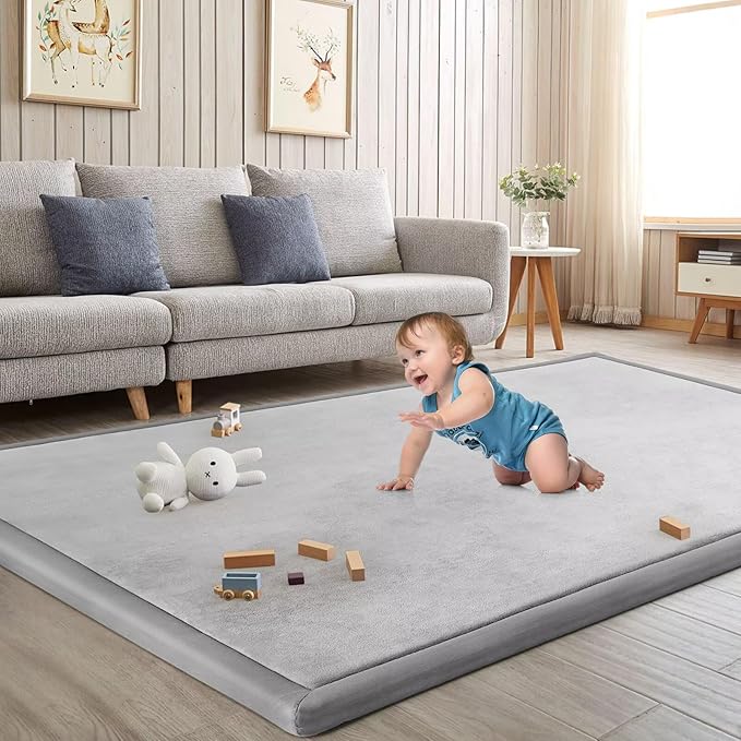 Baby Play Mat for Floor Nursery Rug Muscle Mat Area Rug Playroom Rug 79"x158" Playpen Mat Elastic Foam 1.3" Thick Crawling Mat for Babies,Toddlers, Infants, Kids,A Light Gray