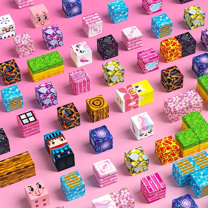 Magnetic Blocks, 48PCS Magnetic Building Blocks, Stacking Magnets for Kids, Sensory Toy for STEM Constructions Magnet Blocks for Boys Girls Age 3+, Christmas Birthday Gifts (Lava Sakura)