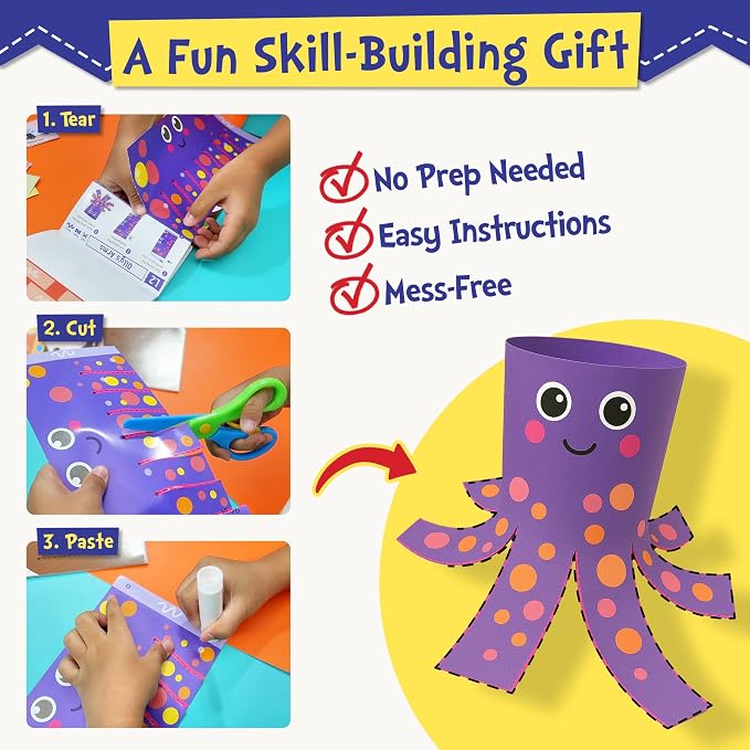 Funcils Educational Kids Party Favors (15 Pack) - Scissor Skills Craft Activity Kits with Book, Scissors & Glue - Birthday Goodie Bags Stuffers, Classroom Return Gifts for Boys & Girls Ages 3 4 5 6 7