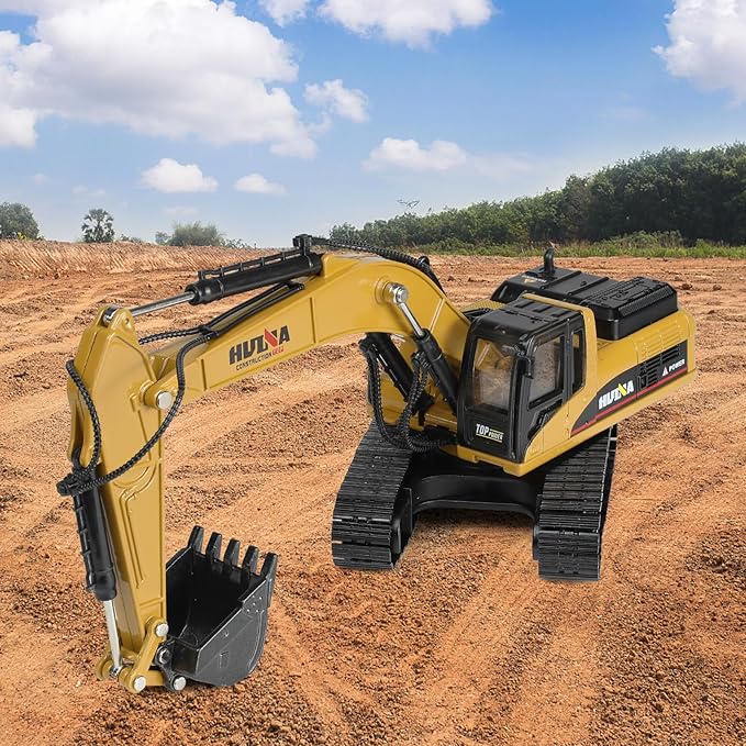 Excavator Toy with Gift Box, 1/40 Alloy Metal Die-Cast Excavator Digger Construction Vehicle Model Decoration Toy Gift for Boys Mens-Yellow