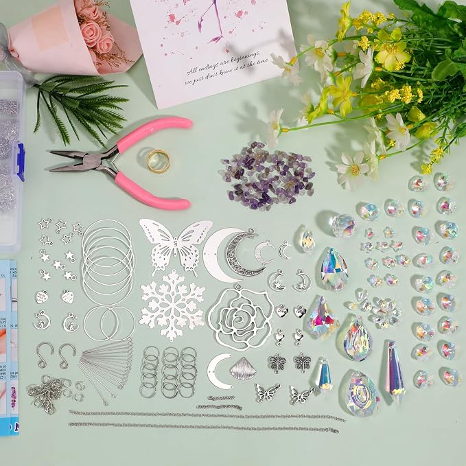 DIY Suncatchers, 400pcs Sun Catchers Making Supplies Kit Art and Crafts for Adults Hanging Prism Sun Catcher with Crystals Rainbow Maker for Christmas Decor Indoor Window Home Wedding Outside Garden