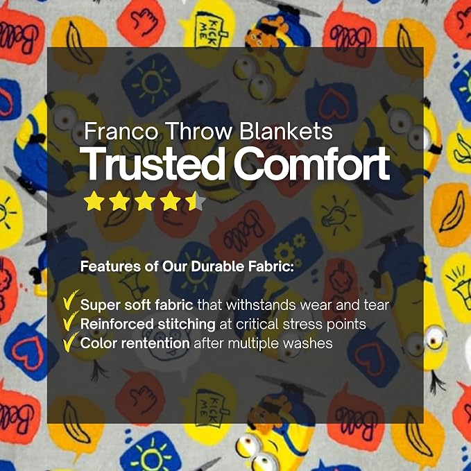 Franco Kids Bedding Super Soft Plush Throw Blanket, 46 in x 60 in, Minions The Rise Of Gru