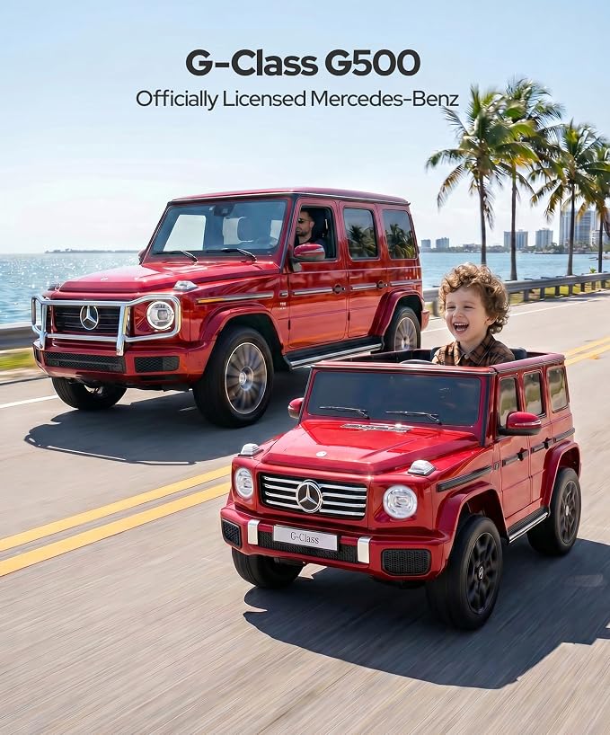 ELEMARA 2 Seater 24v Ride on Toys for Big Kids,Mercedes Benz G-Class G500 SUV Ride on Toys for Kids 4-8,4x4 Side by Side Ride on Truck,Rechargeable Battery,Bluetooth,Music& Horn,Soft Start,Red