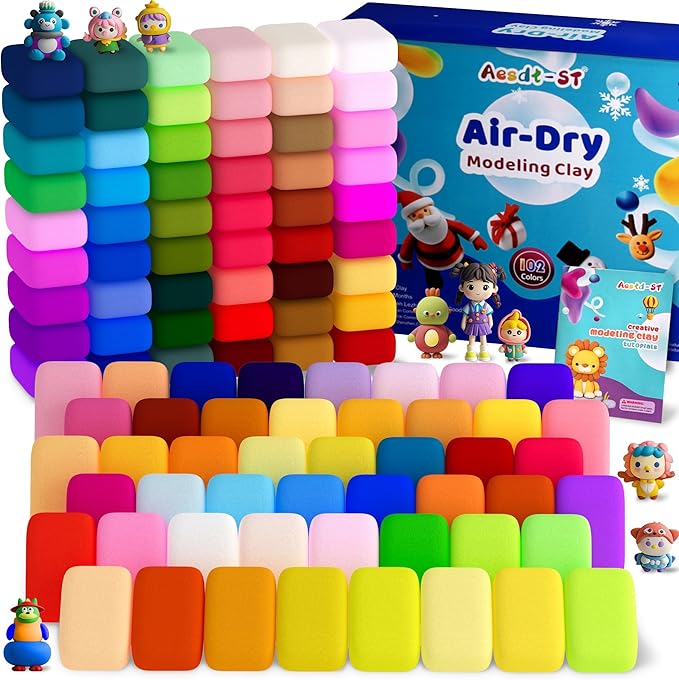 Air Dry Clay 102 Colors, Modeling Clay for Kids, Magic Clay, DIY Molding Clay Kit with Sculpting Tools, Soft and Non-Sticky, Arts and Crafts Gift for Boys Girls Kids