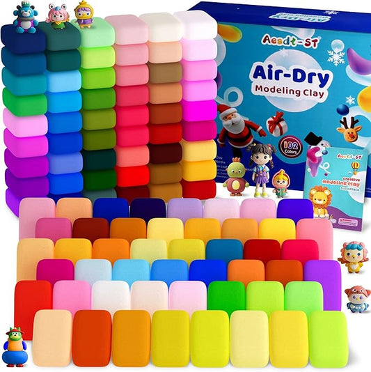 Air Dry Clay 102 Colors, Modeling Clay for Kids, Magic Clay, DIY Molding Clay Kit with Sculpting Tools, Soft and Non-Sticky, Arts and Crafts Gift for Boys Girls Kids