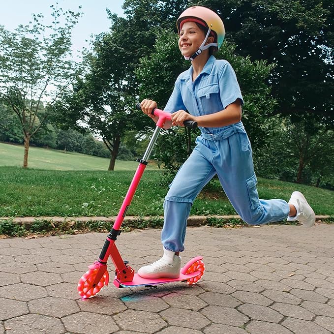 Jetson Jupiter Kids 2-Wheel Light-Up Kick Scooter, LED Lights on Handlebar, Stem, Wheels & Deck, Adjustable Handlebar, Rear Brake, Easy-Folding Mechanism, Ages 5+