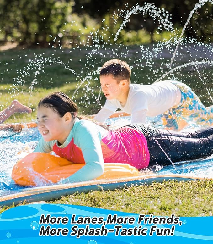 Spring Water Slip and Water Slide, 17ft *2 Lanes Slip Water Slides for Kids Backyards Ages 5-8 8-12 with Sprinkler and Inflatable Bodyboards, Summer Water Fun Toy for Outdoor Lawn Games Play