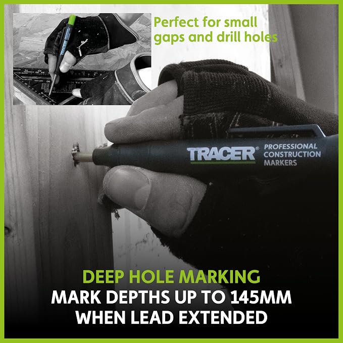 Tracer Deep Hole Construction Pencil Site Holster. Extendable 2B Carpenter Pencil with Inbuilt Carpenter Pencil Sharpener